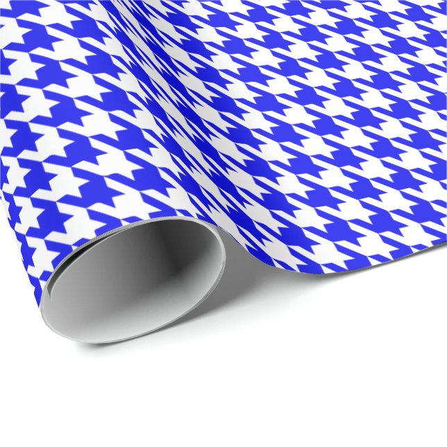 Papel De Presente Classic Royal Blue and White Houndstooth Pattern  (Ponta do rolo)