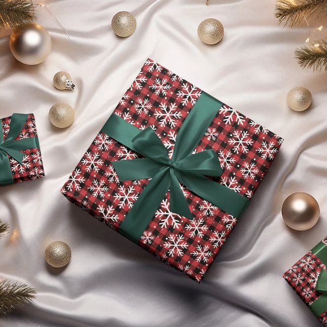 Papel De Presente Classic Winter Buffalo Plaid Snowflake (Criador carregado)