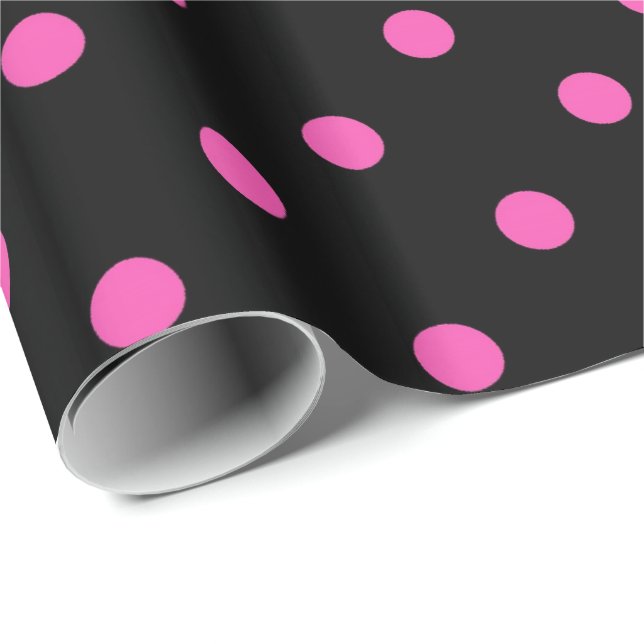 Papel De Presente Clássico, adorável, elegante bolinhas rosa e preta (Ponta do rolo)