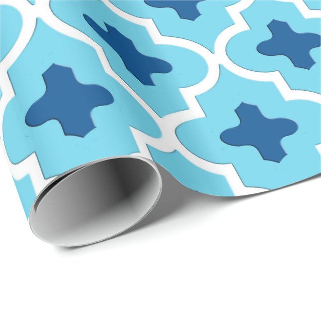 Papel De Presente Clássico Azulejo marroquino, Cobalt e Sky Blue (Ponta do rolo)
