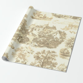 Papel De Presente Clássico Beige Dourado Vintage, Francês, Toile