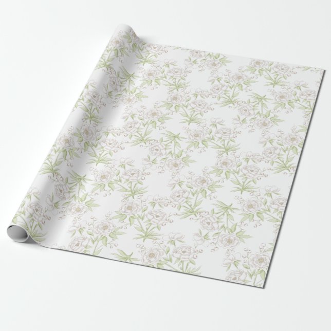 Papel De Presente Clássico Casamento Rosa Branca (Desenrolado)