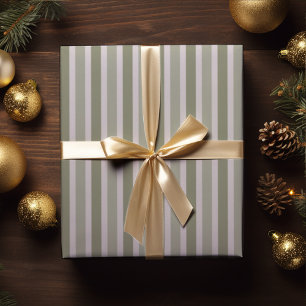 Papel De Presente Clássico de Listras Verdes Modernas de Natal