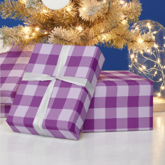 Papel De Presente Clássico de Natal e Xadrez Búfalo Roxo Pastel