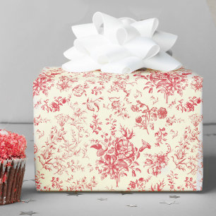 Papel De Presente Clássico Elegante Vermelho Vintage Toile