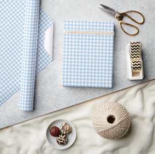 Papel De Presente Clássico Gingham Baby Blue