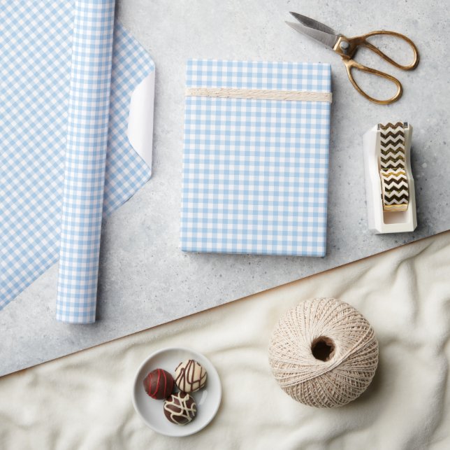 Papel De Presente Clássico Gingham Baby Blue (Artesanato)