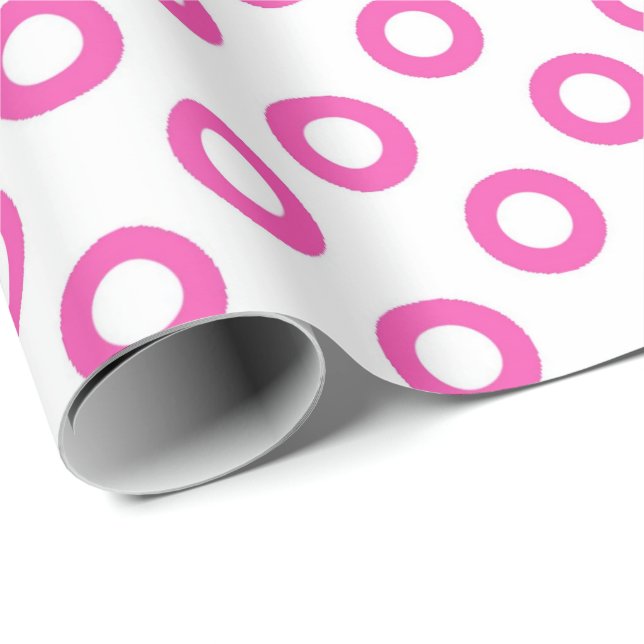 Papel De Presente Clássico, legal, branco e rosa bolinhas em círculo (Ponta do rolo)
