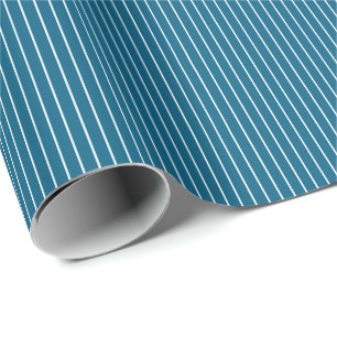 Papel De Presente Clássico Moderno Stripes Oceano Azul e Branco