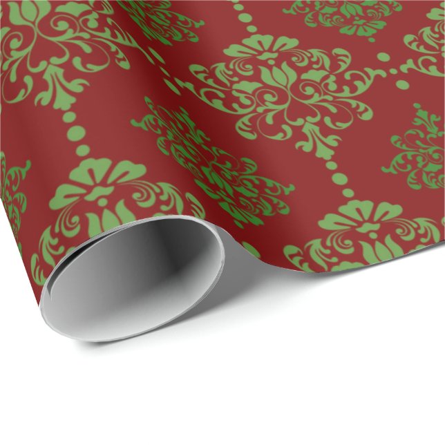 Papel De Presente Clássico Molho de Natal Damasco Vermelho Vermelho (Ponta do rolo)