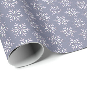 Papel De Presente Clássico Natal Frio Azul Floco de Neve Elegante Fe