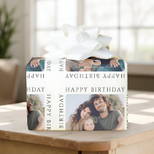 Papel De Presente Clássico Simples Feliz Aniversário Foto de Família