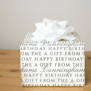 Papel De Presente Clássico Simples Feliz Aniversário Nome da Família