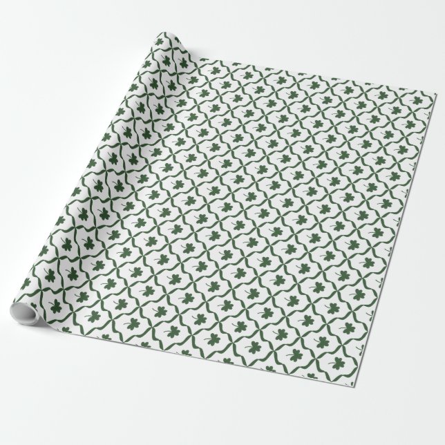 Papel De Presente Clássico Trevo de Três Folhas em Lattice do Dia de (Desenrolado)
