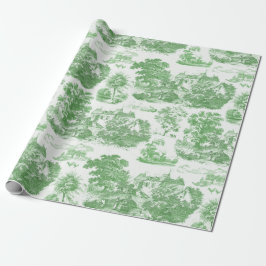 Papel De Presente Clássico Verde Vintage Francês Chateau Toile