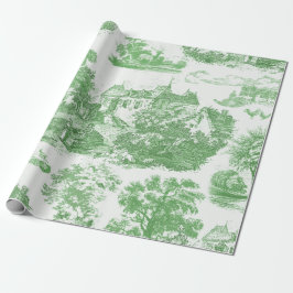 Papel De Presente Clássico Verde Vintage Francês Chateau Toile