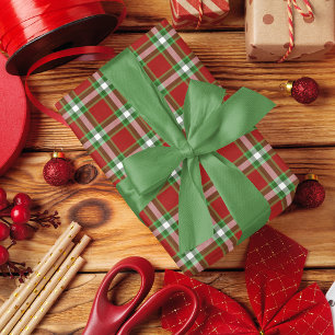 Papel De Presente Clássico Xadrez Tradicional Vermelho Escuro Verde