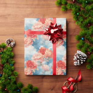 Papel De Presente Clássicos - Rosas Rosa e Vermelhas Angelicais em n
