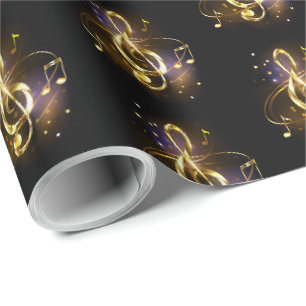 Papel De Presente Clave de Sol Musical de Ouro