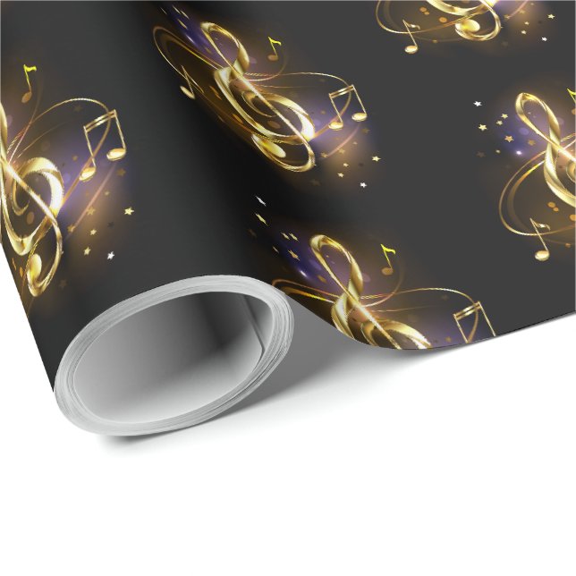Papel De Presente Clave de Sol Musical de Ouro (Ponta do rolo)