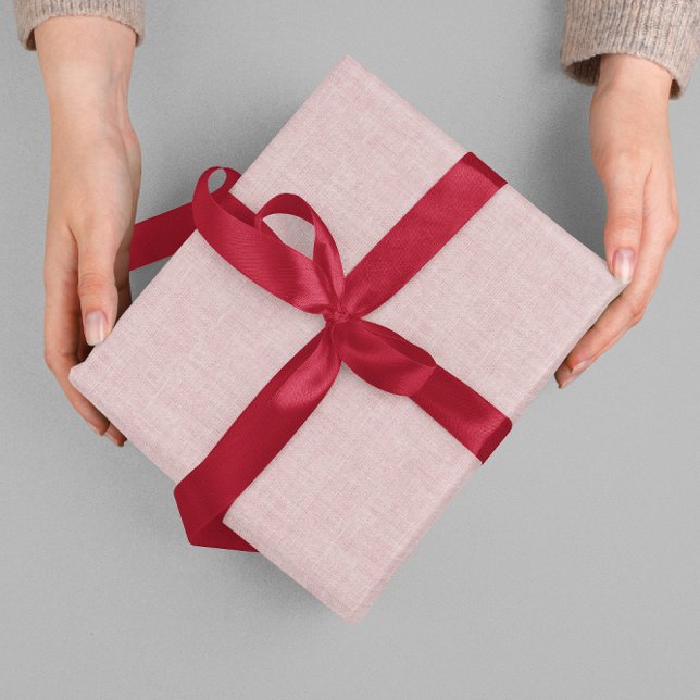 Papel De Presente Clean Minimal Beige Linen Mimic Fabric Effect Pink (Criador carregado)