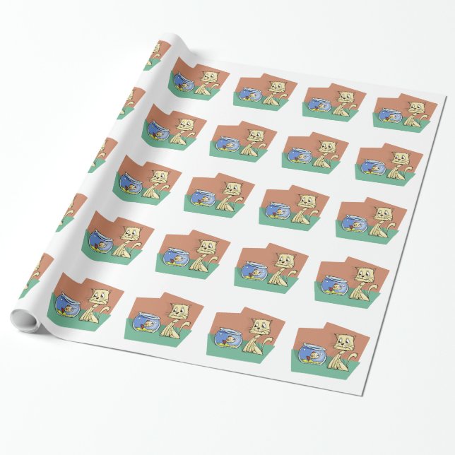 Papel De Presente Clipe de gato e de tigela (Desenrolado)