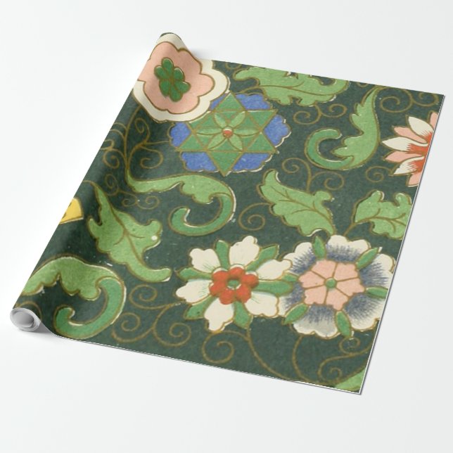 Papel De Presente Cloisonte China Patter Asiático Oriental (Desenrolado)