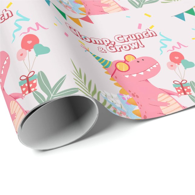 Papel De Presente Clomp, Crunch e Grol! Partido Dinossauro (Ponta do rolo)