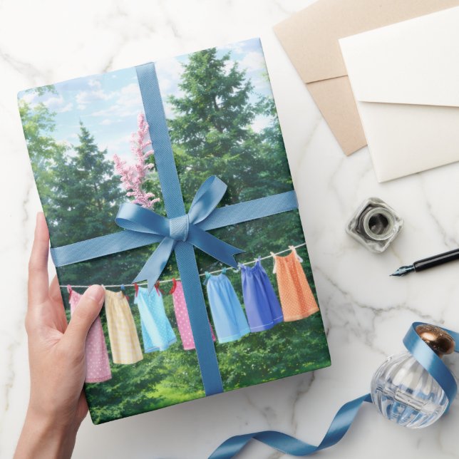 Papel De Presente Clothesline Wrapping Paper | Nostalgic Laundry (Presentear)