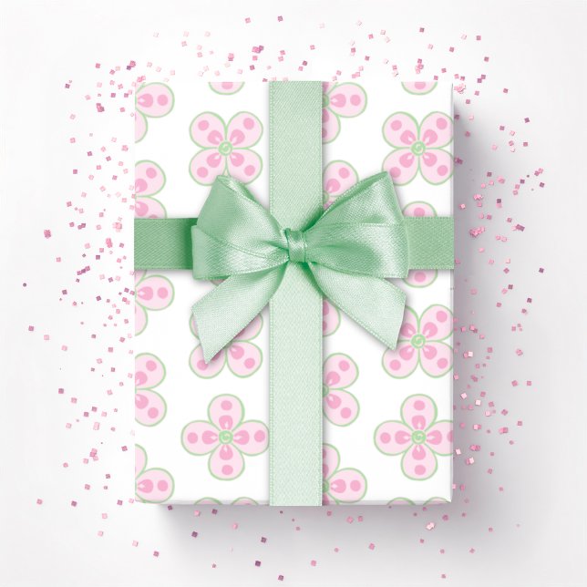 Papel De Presente Clover Marroquino Quatrefoil em Rosa e Verde (Criador carregado)
