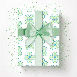 Papel De Presente Clover Marroquino Quatrefoil em Verde e Aqua