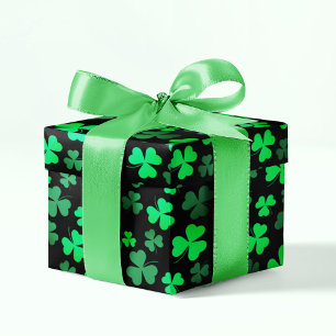 Papel De Presente Clover Shamrock Leaf Green e Black Ireland
