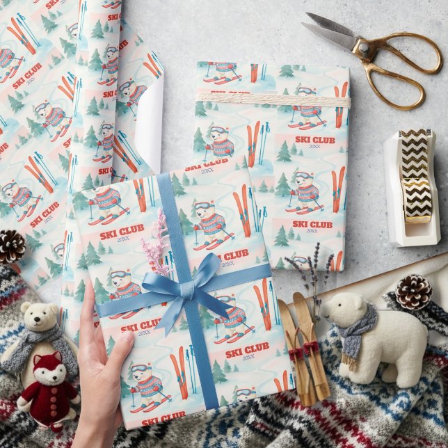 Papel De Presente Clube de Esqui Après Bebê Urso Polar  (Ski Club Après Bébé Polar Bear Wrapping Paper)