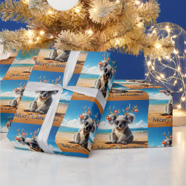 Papel De Presente Coala na praia vestindo chifres e enfeites