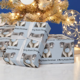 Papel De Presente Coala soprando um Natal com chiclete azul