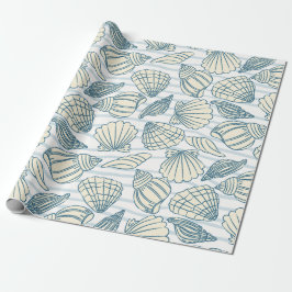 Papel De Presente Coastal Christmas Blue Watercolor Seashells 