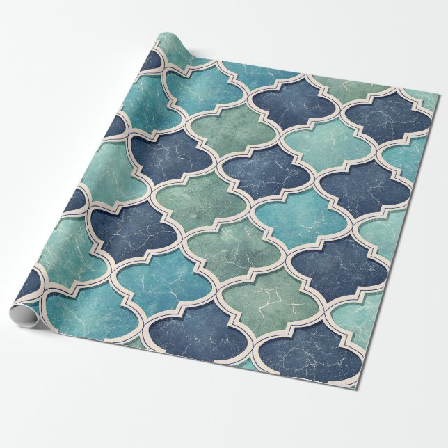 Papel De Presente Cobalt and Teal Quatrefoil - Mediterranean Mosaic (Desenrolado)