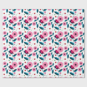 Papel De Presente Cobertor de Design Botânico Floral de Pássaro Rosa