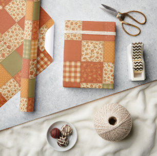 Papel De Presente Cobertor Xadrez de Terracota Casa de Campo Rústica