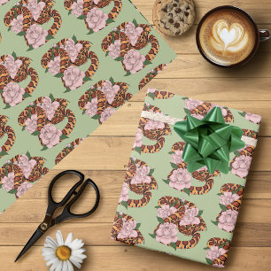 Papel De Presente Cobra Milho Flores Rosa Verde