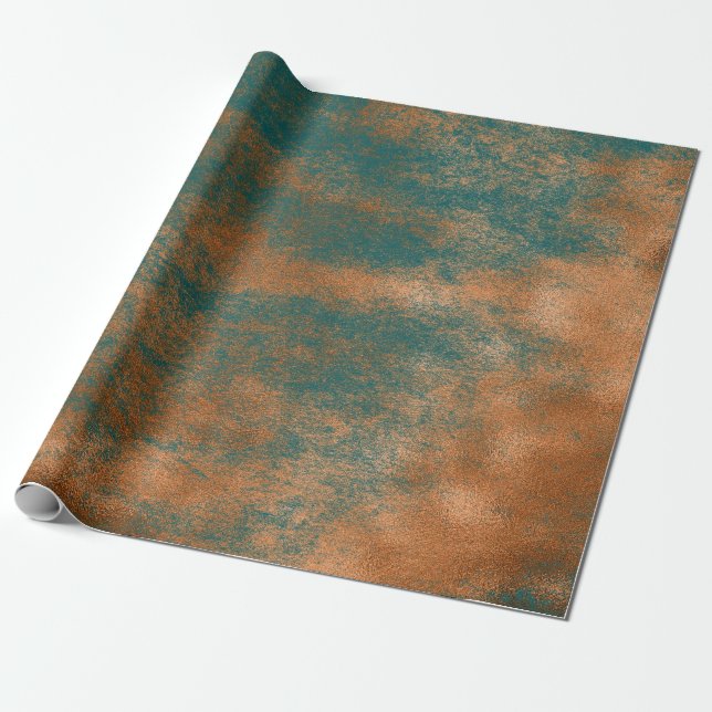 Papel De Presente Cobre Rust Teal Patina Metálica Abstrato (Desenrolado)
