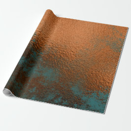 Papel De Presente Cobre Rust Teal Patina Metálica Abstrato de mel