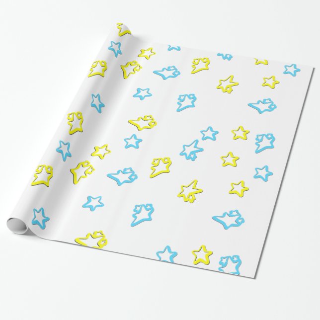 Papel De Presente Cobrir De Estrela Azul E Amarelo (Desenrolado)