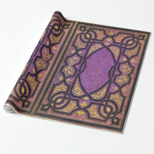 Papel De Presente Cobrir do Livro das Vinhas Roxo e Dourado