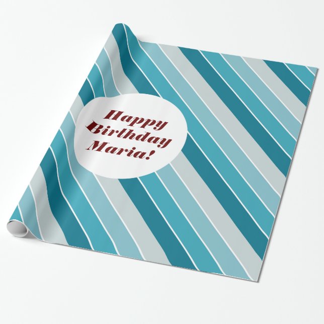 Papel De Presente Cobrir mesa azul do oceano stripes moderno (Desenrolado)