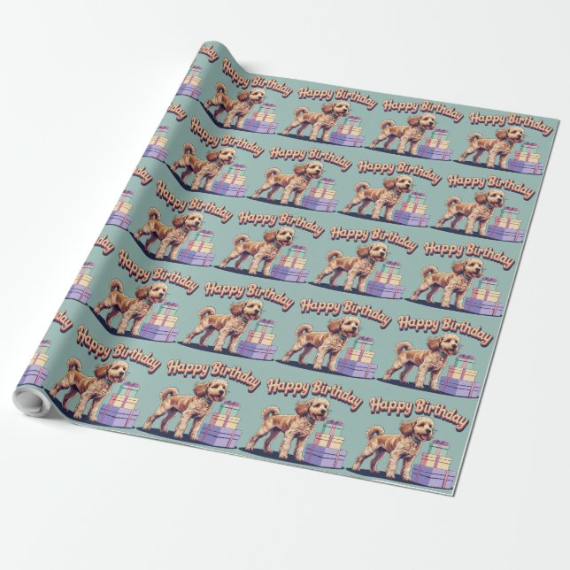 Papel De Presente Cockapoo Cão Colorido (Desenrolado)