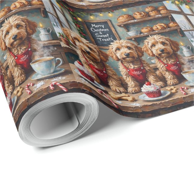 Papel De Presente Cockapoo Padaria de Natal Doces Especiais Feriados (Ponta do rolo)