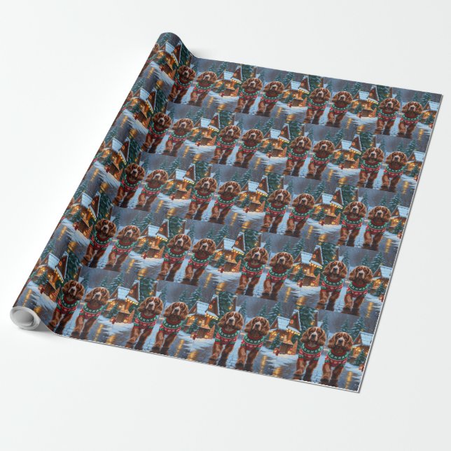Papel De Presente Cocker Spaniel Dogs Christmas Snow Holiday (Desenrolado)