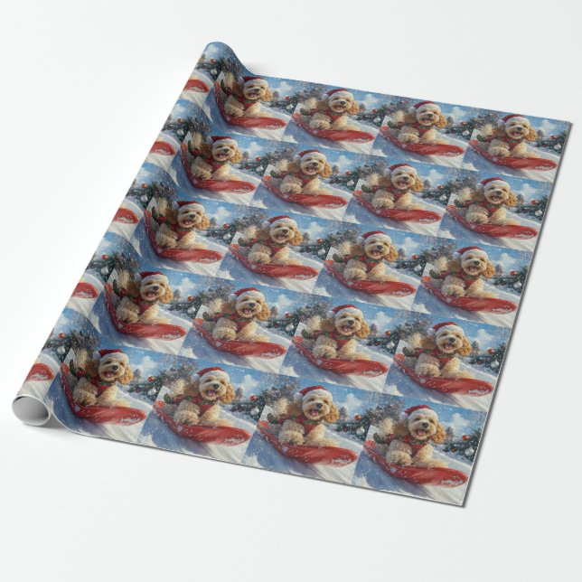 Papel De Presente Cocker Spaniel no Trenó Deixe Nevar Natal (Desenrolado)