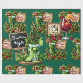 Papel De Presente Cocktail Christmas Party with Drinks on Green